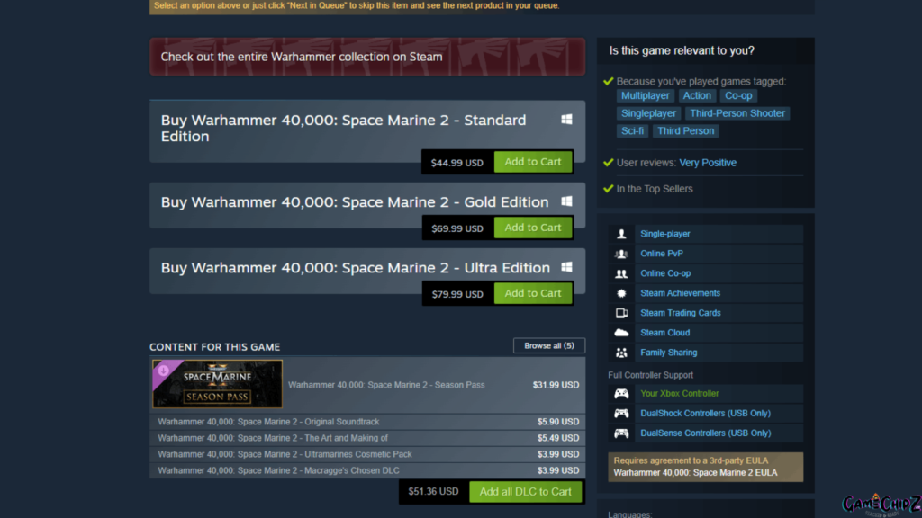 Warhammer 4000 Space Marine 2 Steam prices